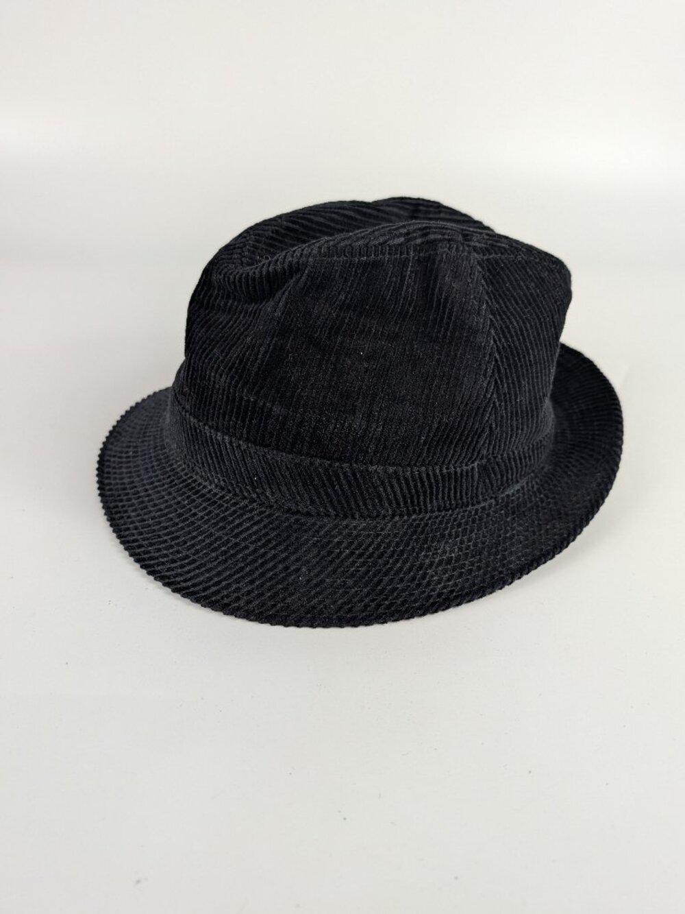 Vintage Mens Young An Black Corduroy Fedora Hat Large 7 1/4 - 7 3/8